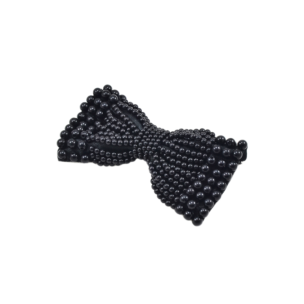 Аппликация декор №173 черн. флиз. Бант, Черн. бусины . Аппликация Декор