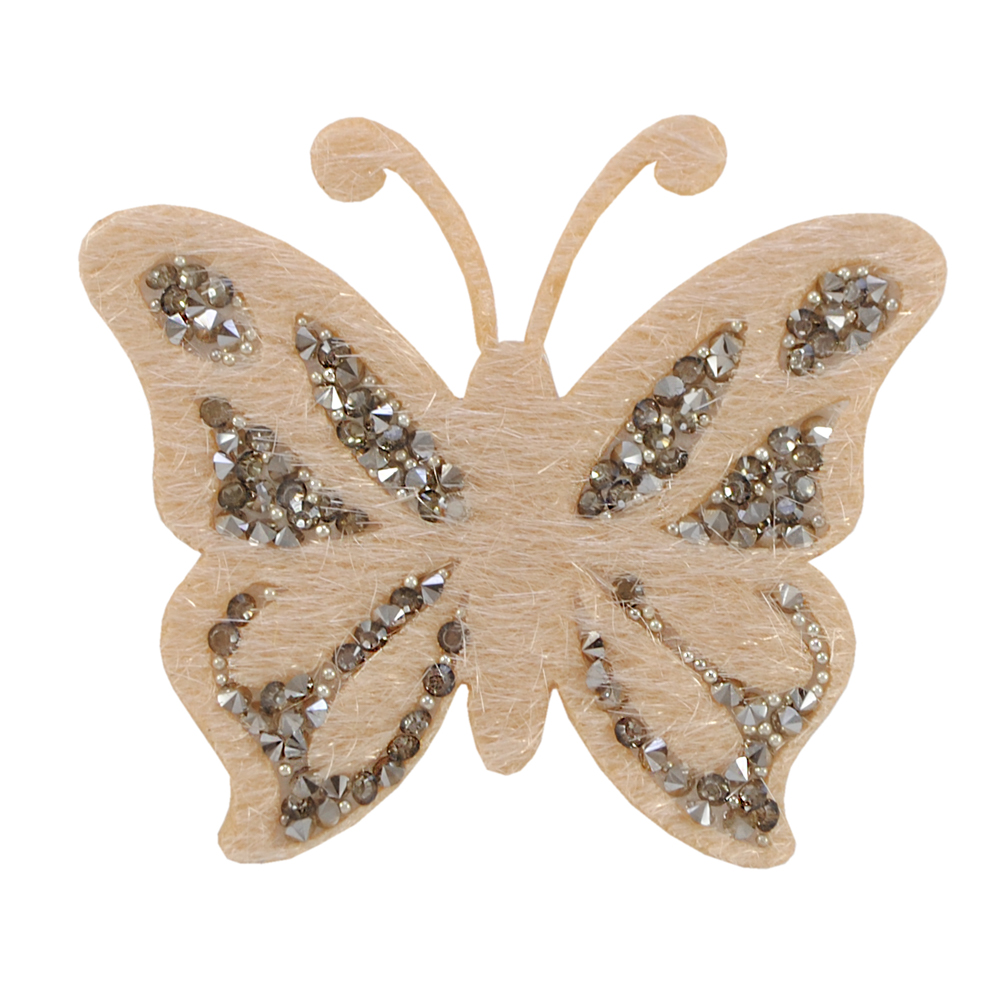 Аппликация клеевая войлок Бабочка 60*52мм бежевый, black diamond, black hematite, шт. Аппликации клеевые Тканевые