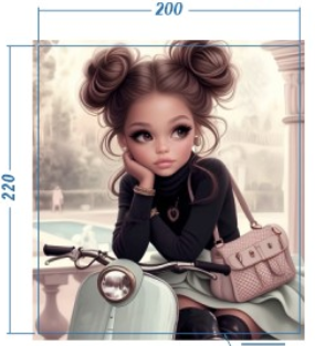 Аппликация композит, Девочка на мопеде, 20*22см, корол. атлас, сублимация, лазер, SS20 32596, шт. Аппликация композит