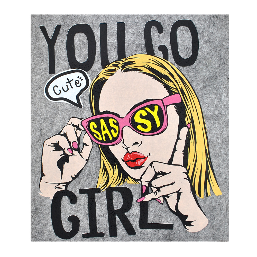 Термоаппликация  Термоаппликация You Go Girl,  19*22,5см, розовый, черный, желтый., бежевый, шт. Термопереводки Ассорти