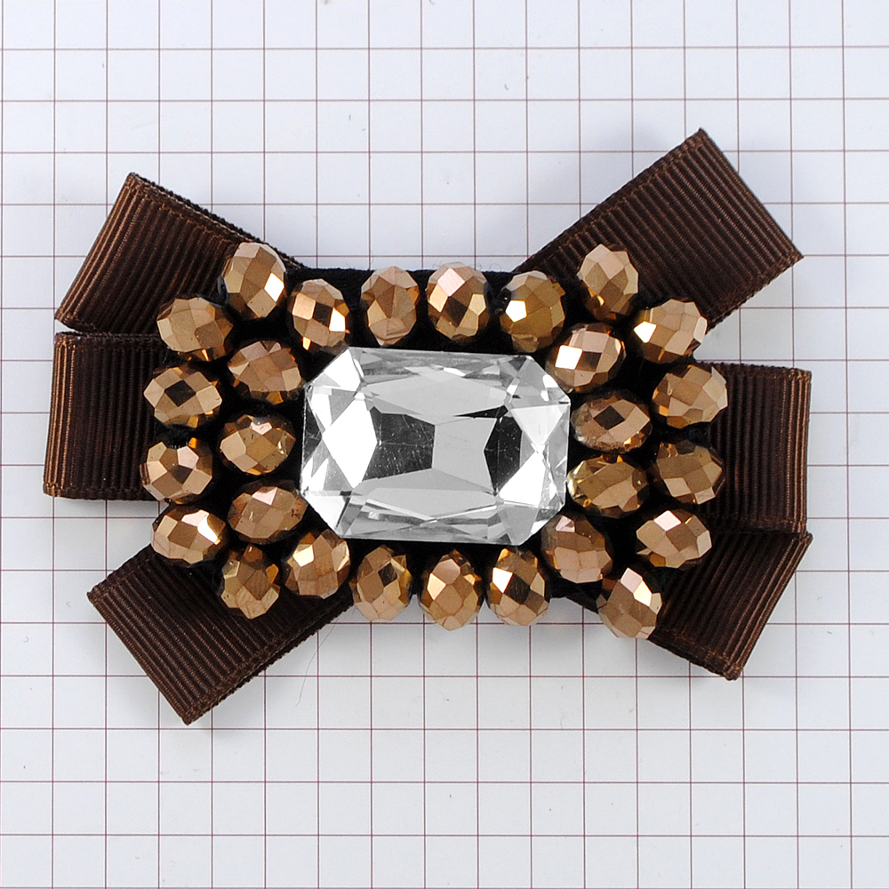 Аппликация декор медный бант 6 лент, янтарные бусины, 1крупный многоугольный камень. Аппликация Декор