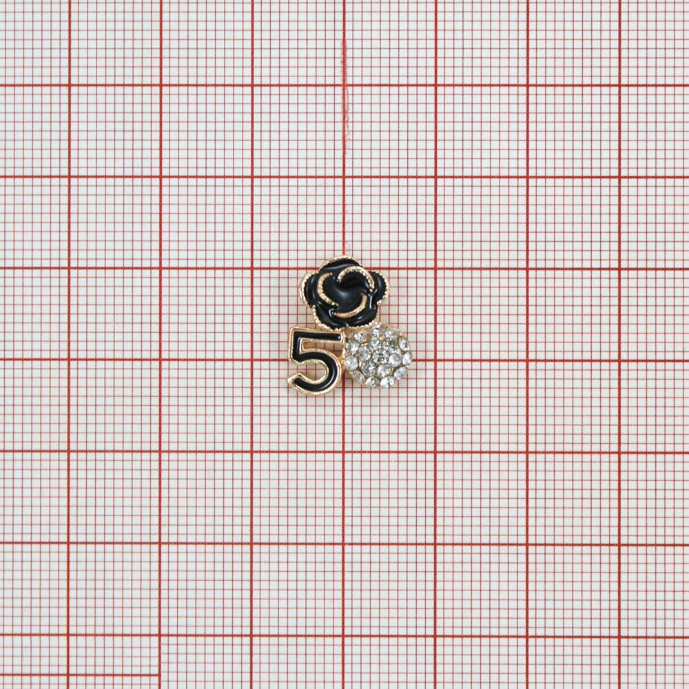 Лейба металл Роза 50, 14*16мм GOLD черная эмаль, белые камни. Лейба Металл