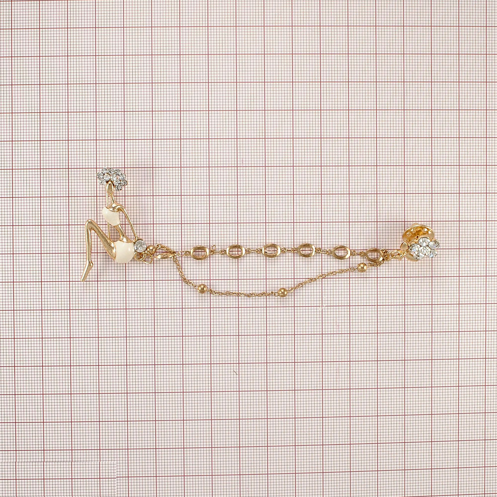 Брошь Африканка 40*90мм, GOLD, белые камни, белая эмаль, шт. Броши