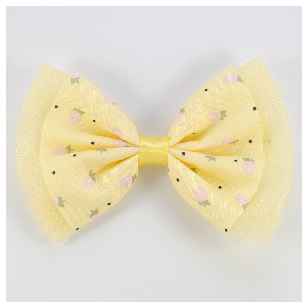 Аппликация тк. приш. дет. бант с клубничками 6*10см, желт., роз., шт. Аппликации Пришивные Цветы Банты