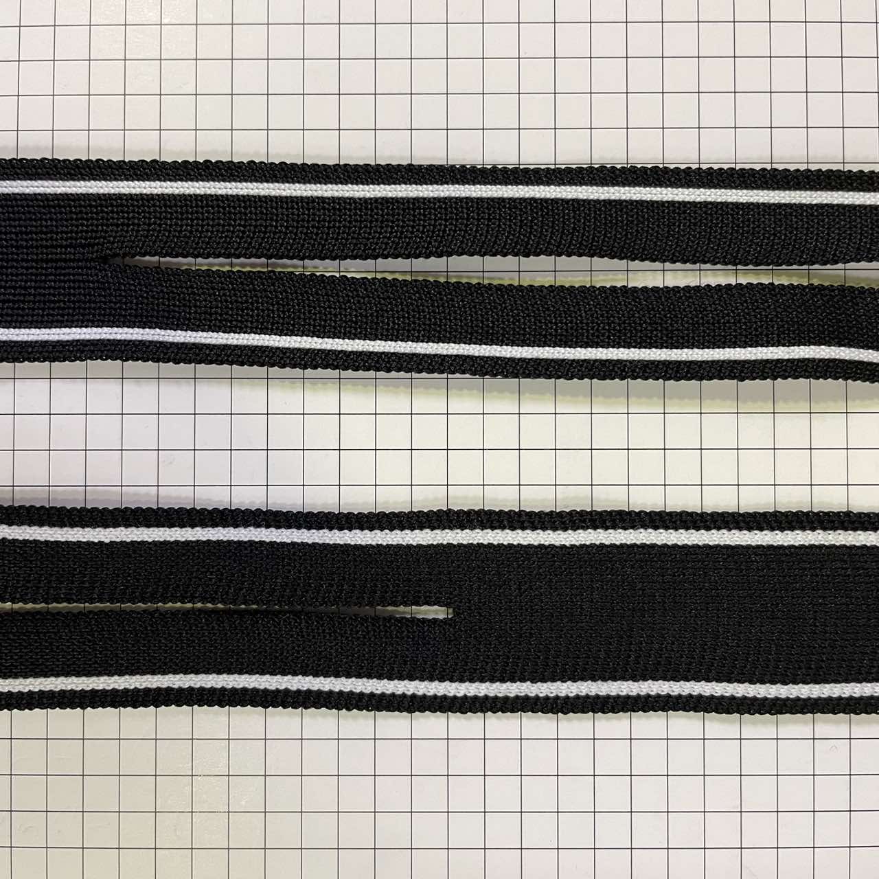 Тесьма 3см, черная, белая полоса, прорезь 84см, цельная 30,5см, ярд. Тесьма