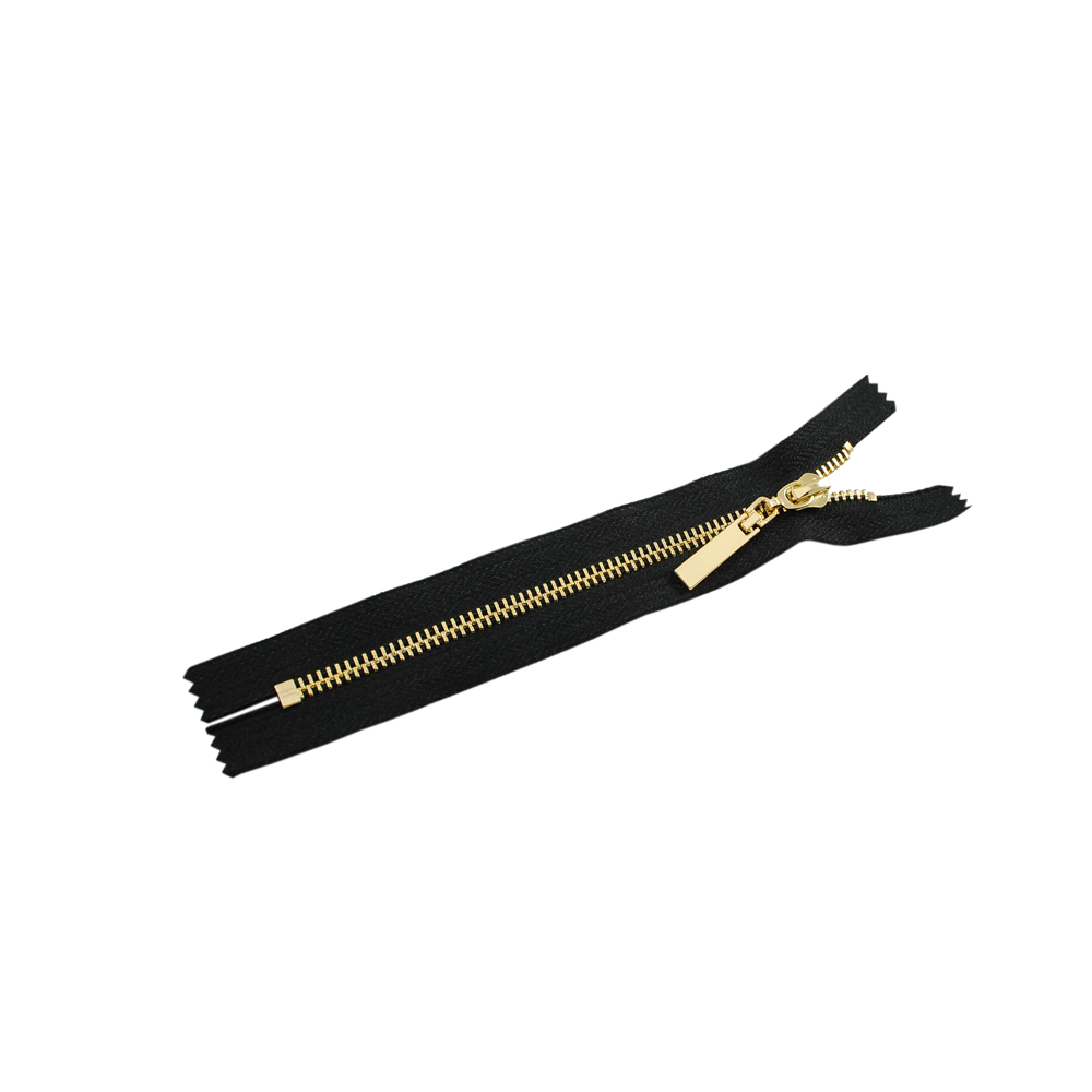Змейка металлическая №5 18см С/Е GOLD, черная ткань, односторонняя, шт. Змейка Металл