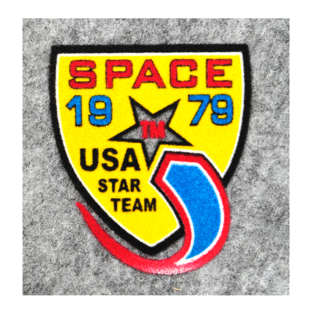 Термоаппликация флок SPACE 1979 USA STAR TEAM, 70*60мм, желтый, звезда, шт. Термопереводки Флок