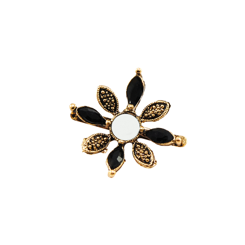 Краб Камни в металле Цветок 25*25мм antique brass, черные камни, серый жемчуг, шт. Крабы Металл Цветы, Жуки