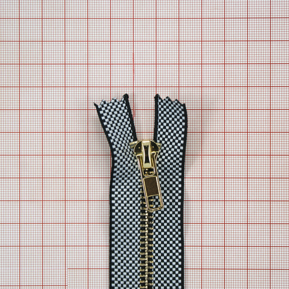 Змейка металлическая №5 120см, О/Е, Gold и черно-белая клетка ткань, двусторонняя, шт. Змейка Металл