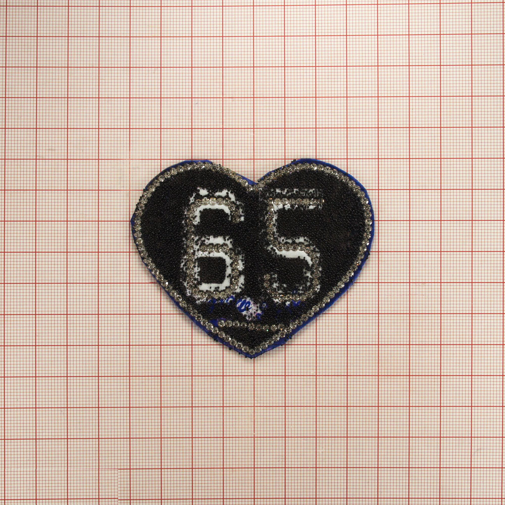 Аппликация клеевая стразы Сердце 65 8*6,5см черно-белый, мелкие бусины, белые камни, шт. Аппликации клеевые Стразы комб.