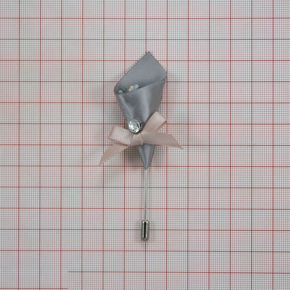 Булавка Кала 4*9см никель, серый, бежевый, белый камень. Булавки