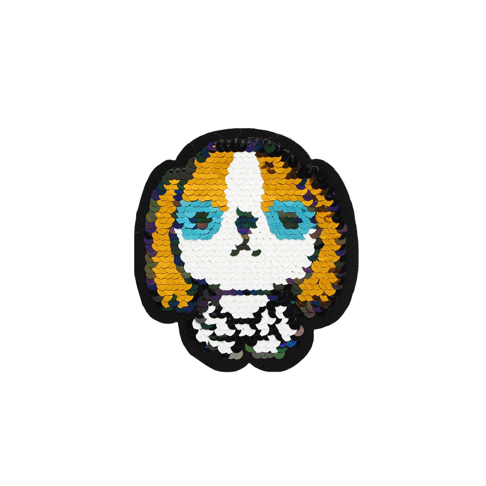 Аппликация клеевая пайетки двусторонняя Собачка 10,5*10см, черный, белый, золото, голубой, фиолетовый, зеленый, шт. Аппликации клеевые Пайетки