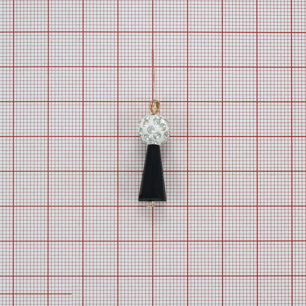 Подвеска Колокольчик 9*30мм бусина в стразах, черная пирамидка, GOLD, шт. Подвески