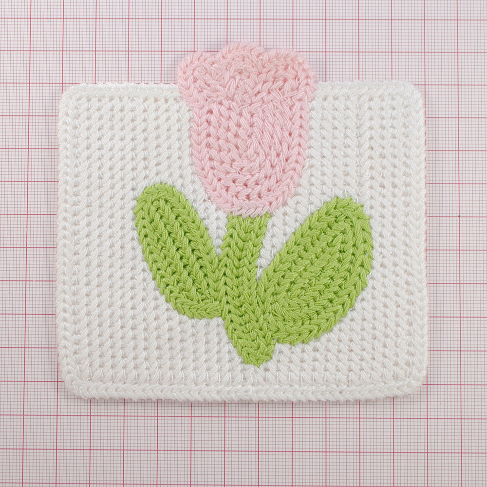 Аппликация тк. приш. дет. карман вязаный, тюльпан, 10,5*10,5см, бел, роз., зел., шт. Аппликации Пришивные Кружевные Вязаные