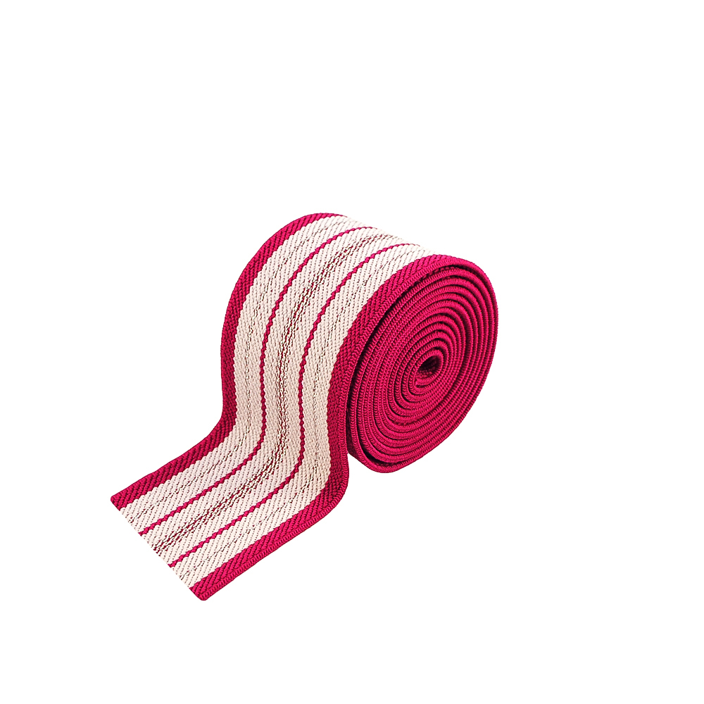 Резинка люрекс Полосы 4см, малиновый, белый, серебряный люрекс, 50ярд. Резинка
