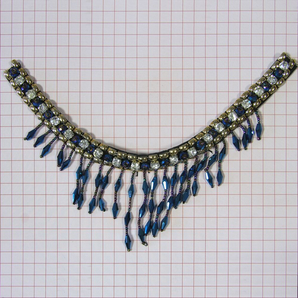 Воротник FY-000 Подвески нитки темно-синий бисер, белые камни, шт. Воротники