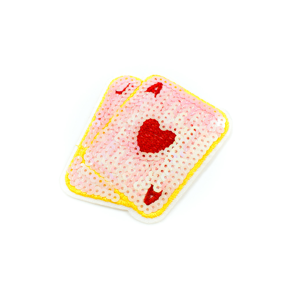 Аппликация клеевая пайетки Карта Туз Черва 9,1*7,5см красный, зеленый, розовый, шт. Аппликации клеевые Пайетки