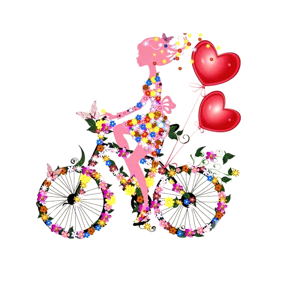Термоаппликация Девушка на велосипеде, 22*21,7см, красный, зеленый, розовый, черный, синий, шт. Термоаппликации Накатанный рисунок