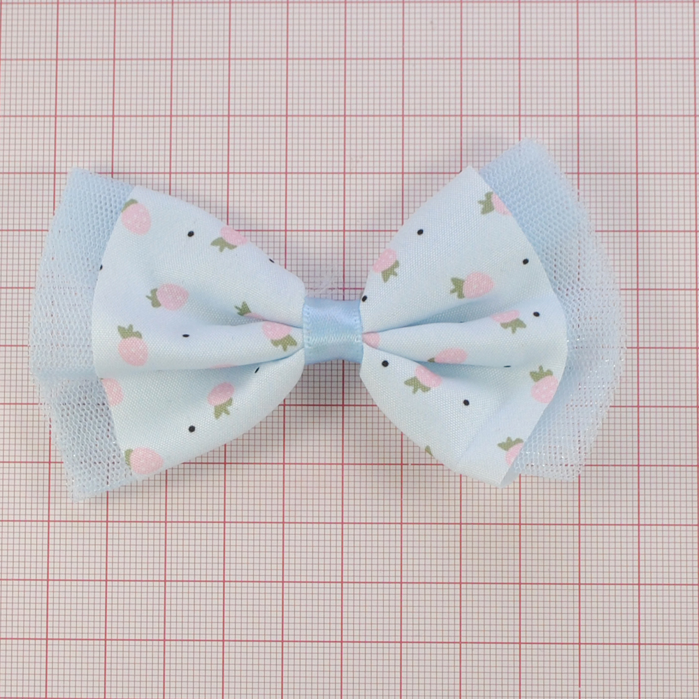 Аппликация тк. приш. дет. бант с клубничками 6*10см, гол., роз., шт. Аппликации Пришивные Цветы Банты