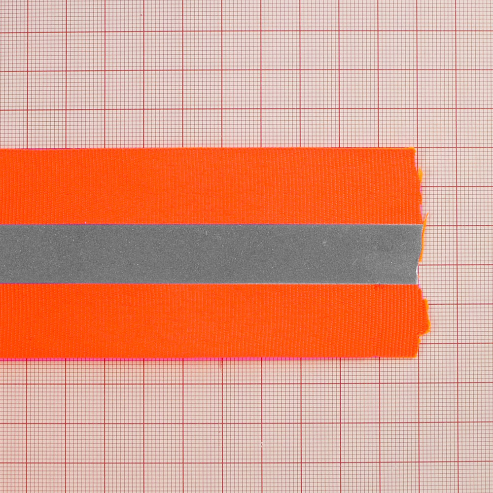 Тесьма светоотражающая горизонтальные полосы, 5см, оранжевый, серебряный, ярд. Тесьма