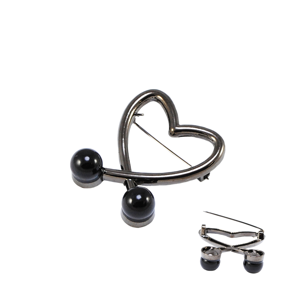 Брошь Сердце 2 камня 4*3,5см black nickel и черный, шт. Броши