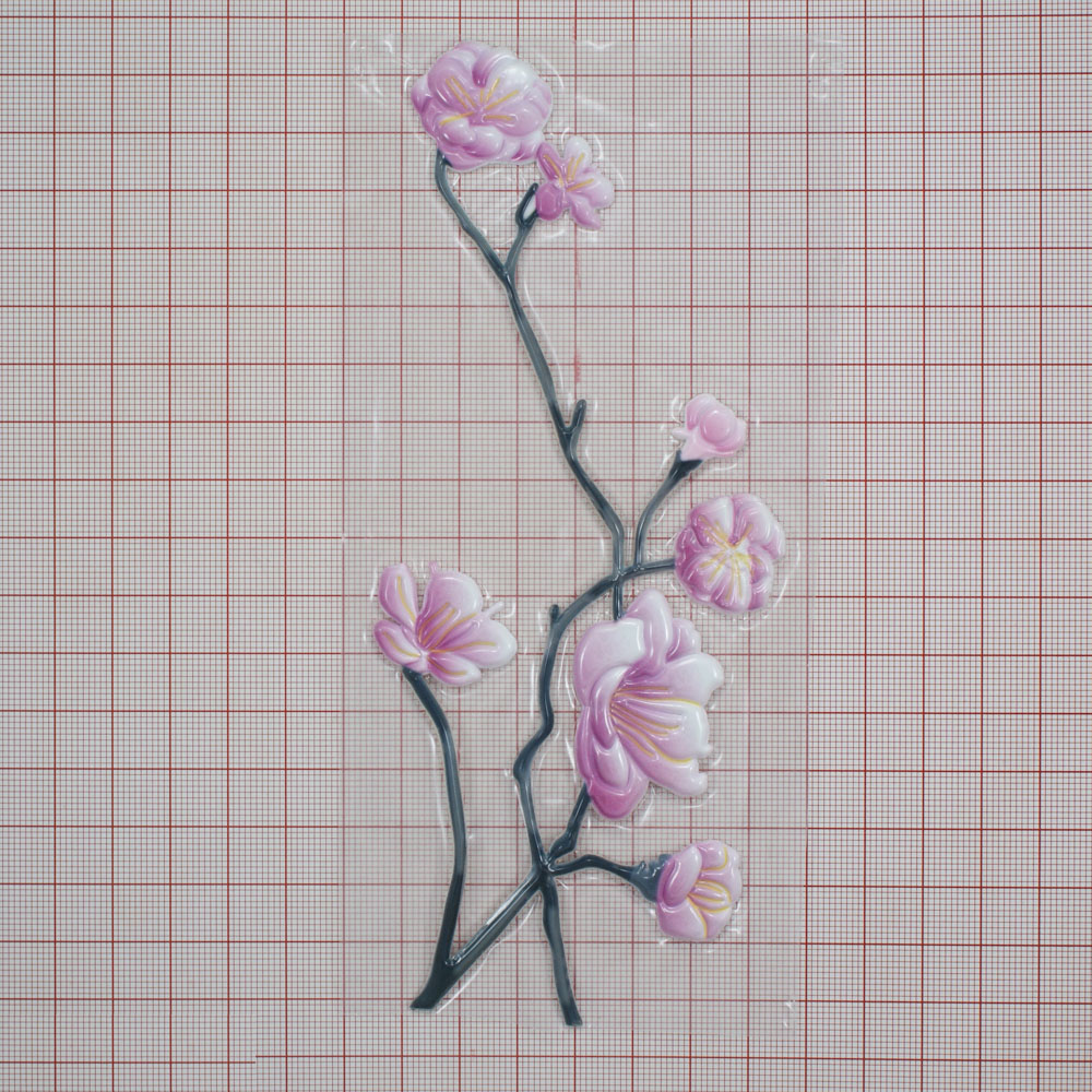 Термоаппликация резиновая 6058-1 Яблоня Цветки Розовые 8,4*16,6см черный, розовый, шт. Термопереводки Цветы, Птицы